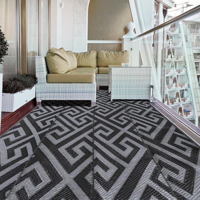 Reversible Plastic Patio Rug Lightweight Outdoor Mat for Patio RV Cam