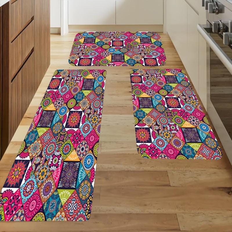 Boho Anti Fatigue Kitchen Rug Mat Non Skid Cushioned Waterproof