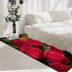 Long Strip Crystal Velvet Rose Carpet Non Slip Bedroom Floor Mat