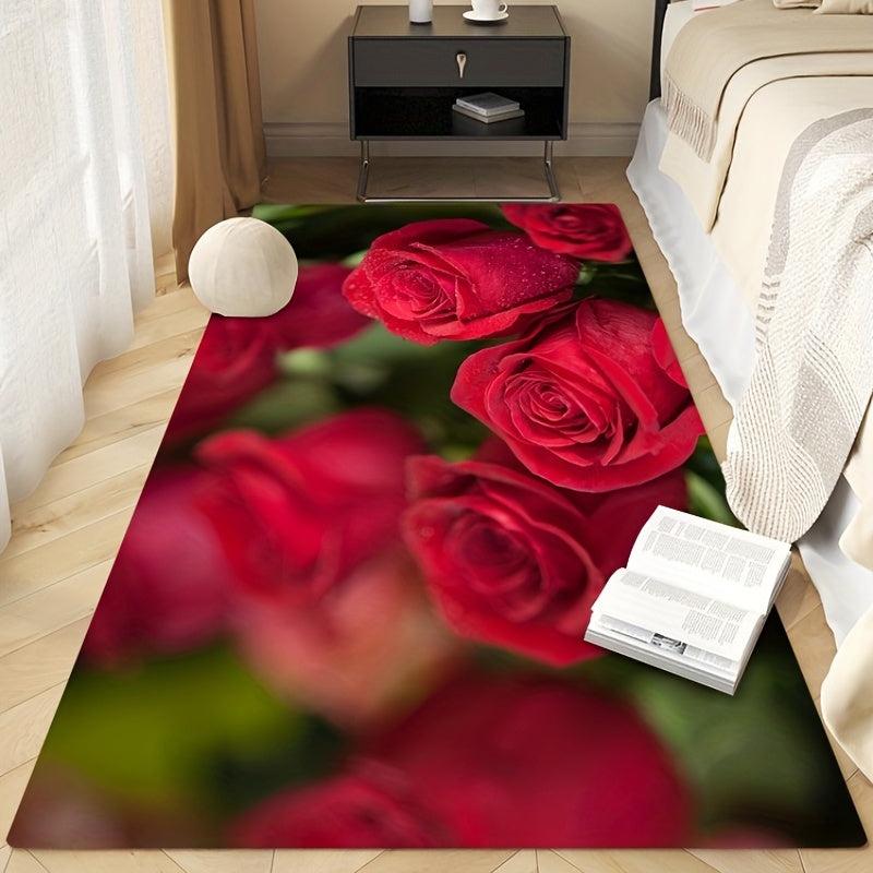 Long Strip Crystal Velvet Rose Carpet Non Slip Bedroom Floor Mat