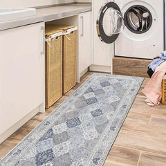 Vintage Distressed Moroccan Floral Runner - Non Slip Washable Kitchen Hallwa