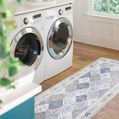 Vintage Distressed Moroccan Floral Runner - Non Slip Washable Kitchen Hallwa