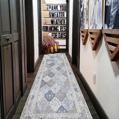 Vintage Distressed Moroccan Floral Runner - Non Slip Washable Kitchen Hallwa