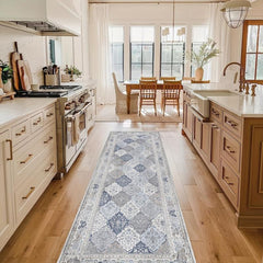 Vintage Distressed Moroccan Floral Runner - Non Slip Washable Kitchen Hallwa