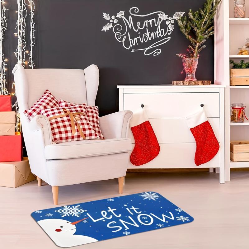 Christmas Snowflake Snowman Rug Xmas Door Mat Let It Snow Indoor Floor Mats