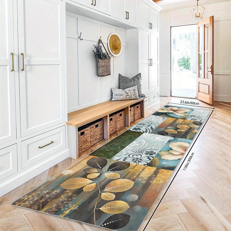 Floral Non Slip Runner Rug Machine Washable