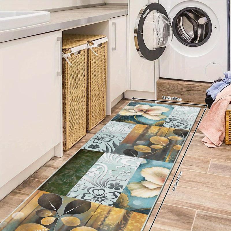 Floral Non Slip Runner Rug Machine Washable