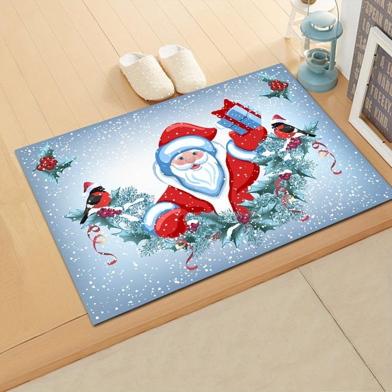 Santa Claus Snowman Floor Mat Soft Flannel Bath Rug Non slip Bath Mat