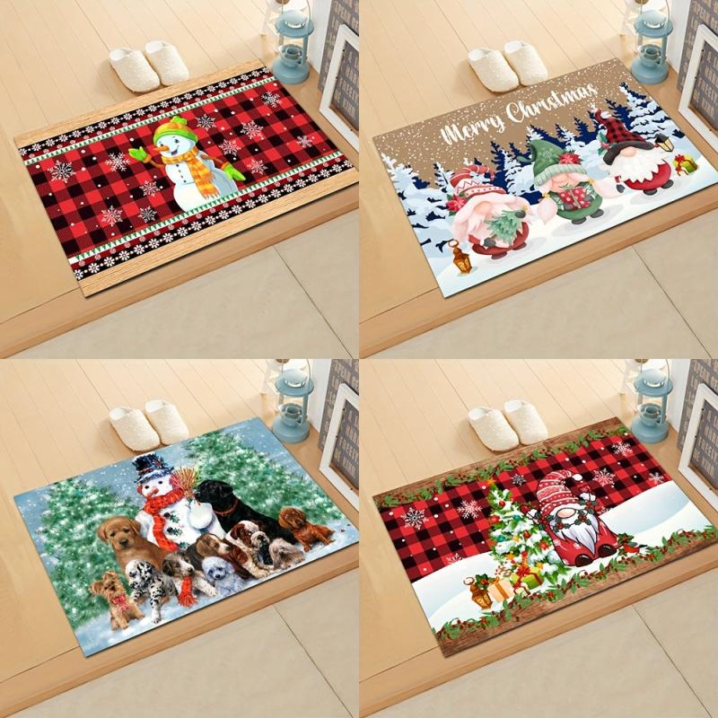 Santa Claus Snowman Floor Mat Soft Flannel Bath Rug Non slip Bath Mat