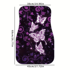 Butterfly Soft Rubber Car Floor Mats Galaxy Purple Non Slip Front Rear Liner
