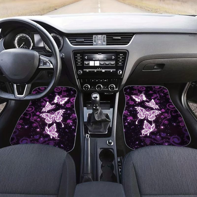 Butterfly Soft Rubber Car Floor Mats Galaxy Purple Non Slip Front Rear Liner