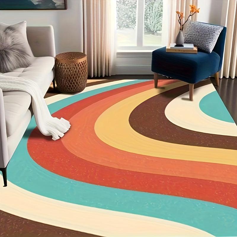 Modern Boho Rainbow Area Rug Non-Slip Stain Resistant Fluffy Rug