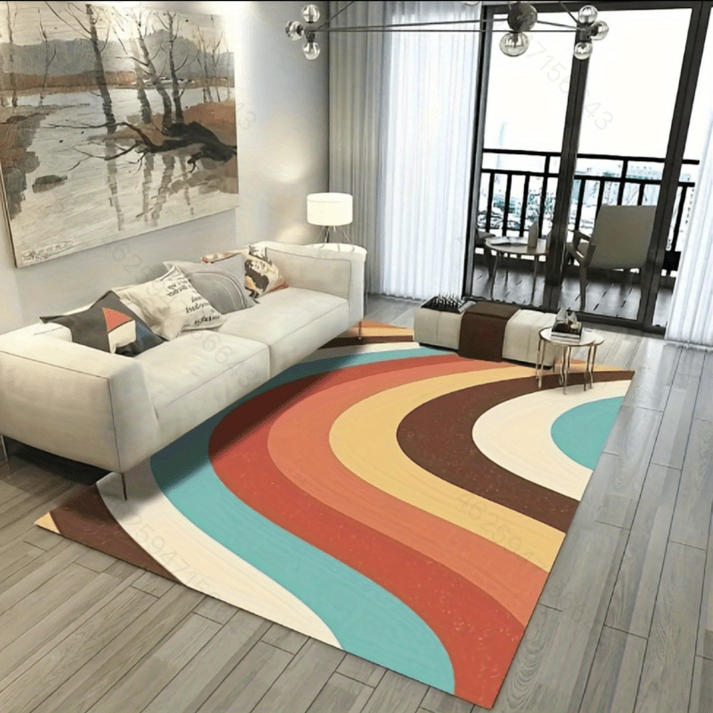 Modern Boho Rainbow Area Rug Non-Slip Stain Resistant Fluffy Rug