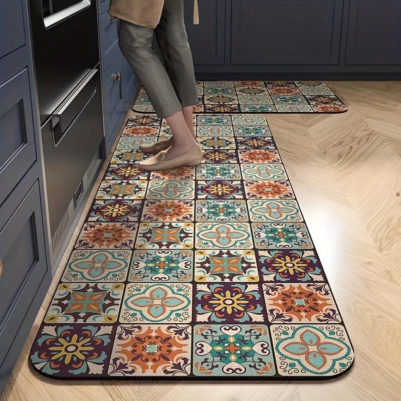 Absorbent Diatom Mud Kitchen Rug Non-slip Soft Rubber Backing Mat
