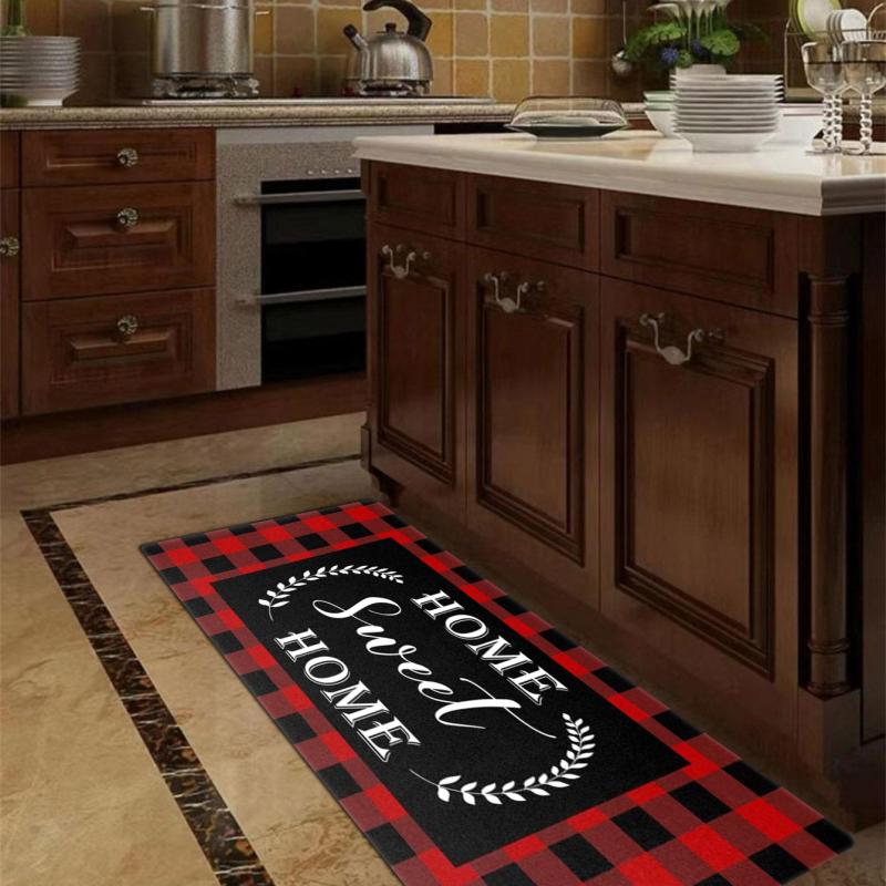 Plaid Printed Kitchen Floor Mat Home Restaurant Decoration
