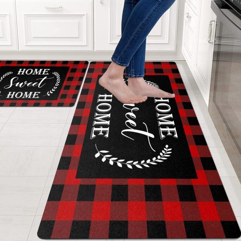 Plaid Printed Kitchen Floor Mat Home Restaurant Decoration