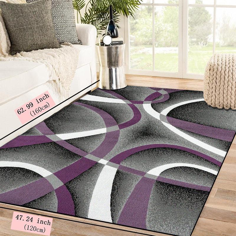 Modern Geometric Area Rug Grey/Purple Abstract Art Pattern Carpet