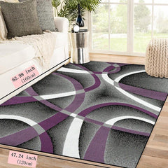 Modern Geometric Area Rug Grey/Purple Abstract Art Pattern Carpet