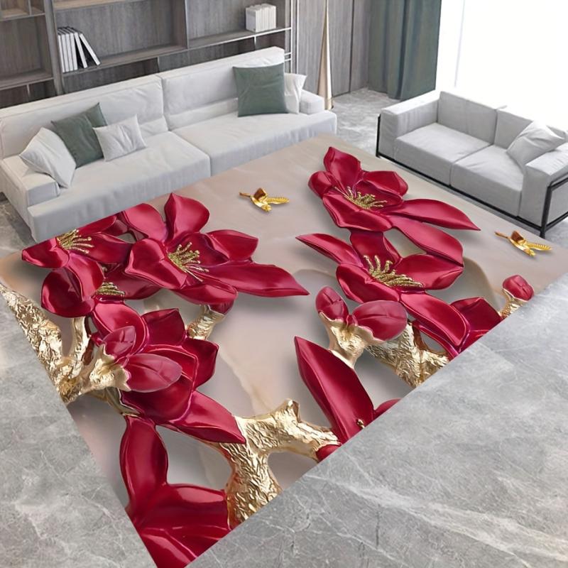 Rich Lily Pattern Kitchen Rug Indoor Mat Non-slip Floor Rug Home Decor
