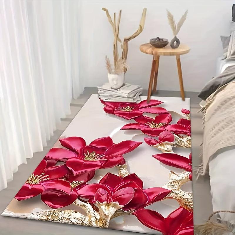 Rich Lily Pattern Kitchen Rug Indoor Mat Non-slip Floor Rug Home Decor