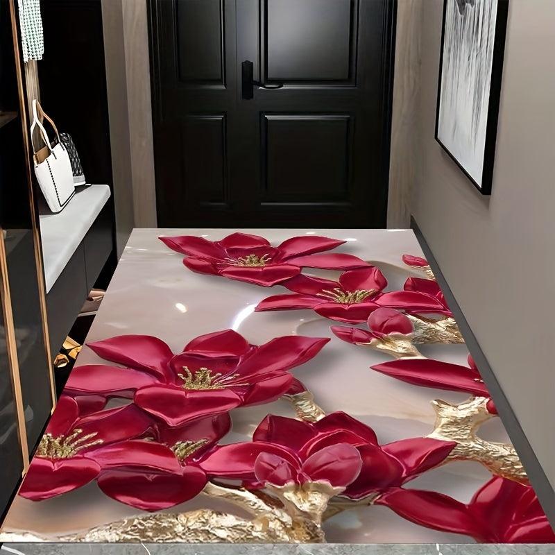 Rich Lily Pattern Kitchen Rug Indoor Mat Non-slip Floor Rug Home Decor