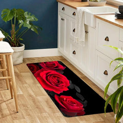 Red Rose Kitchen Floor Mat Non Slip Waterproof Machine Washable Water Absorbing