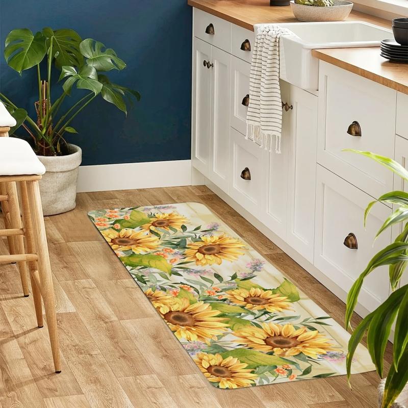 Sunflower Kitchen Floor Mat Soft Waterproof Machine Washable