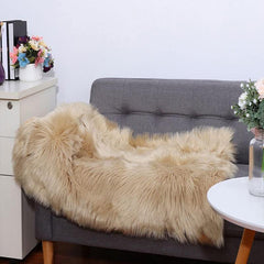 Khaki Faux Fur Area Rug Ultra Soft Plush Shaggy Carpet