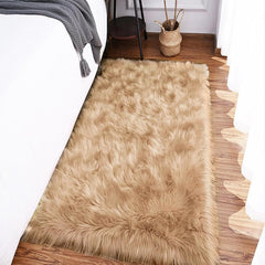 Khaki Faux Fur Area Rug Ultra Soft Plush Shaggy Carpet