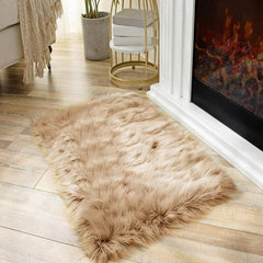 Khaki Faux Fur Area Rug Ultra Soft Plush Shaggy Carpet