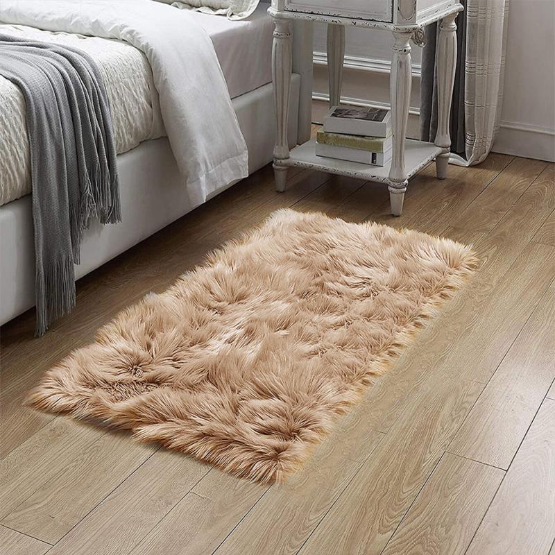 Khaki Faux Fur Area Rug Ultra Soft Plush Shaggy Carpet