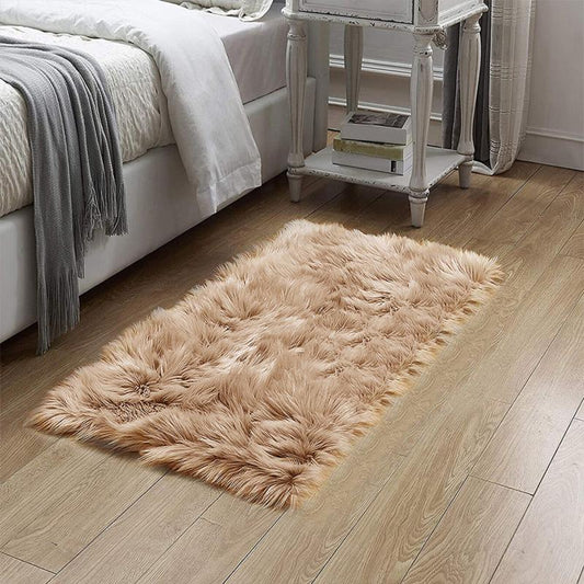 Khaki Faux Fur Area Rug Ultra Soft Plush Shaggy Carpet