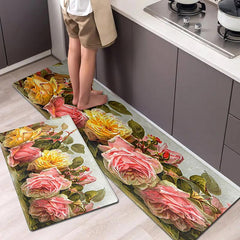 Soft Thick Kitchen Floor Mat Non-slip Floral Mat Waterproof