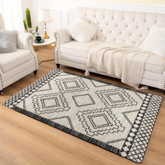 Geometric Faux Cashmere Area Rug Non Slip TPR Backing