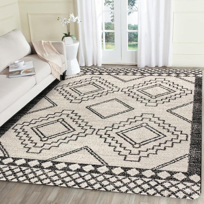 Geometric Faux Cashmere Area Rug Non Slip TPR Backing