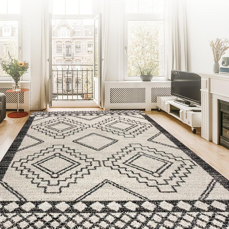 Geometric Faux Cashmere Area Rug Non Slip TPR Backing