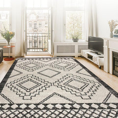 Geometric Faux Cashmere Area Rug Non Slip TPR Backing