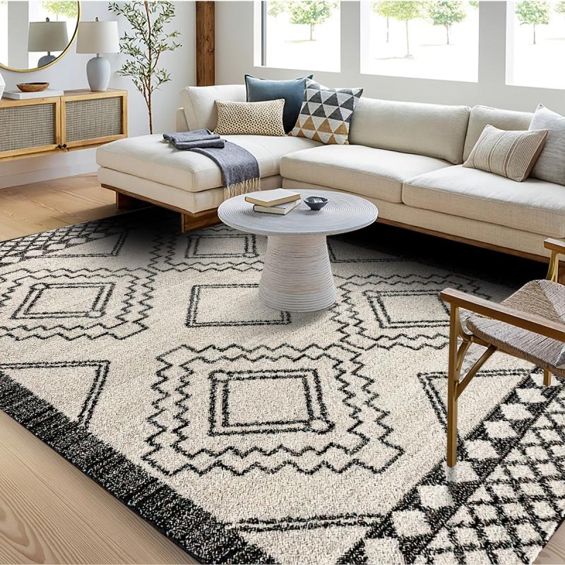 Geometric Faux Cashmere Area Rug Non Slip TPR Backing