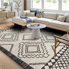 Geometric Faux Cashmere Area Rug Non Slip TPR Backing