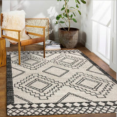 Geometric Faux Cashmere Area Rug Non Slip TPR Backing