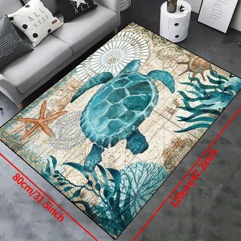 Sea Turtle Nautical Map Area Rug - Underwater World Decor Carpet