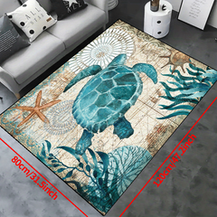 Sea Turtle Nautical Map Area Rug - Underwater World Decor Carpet
