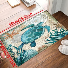 Sea Turtle Nautical Map Area Rug - Underwater World Decor Carpet