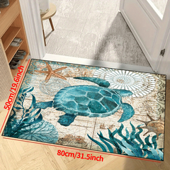 Sea Turtle Nautical Map Area Rug - Underwater World Decor Carpet