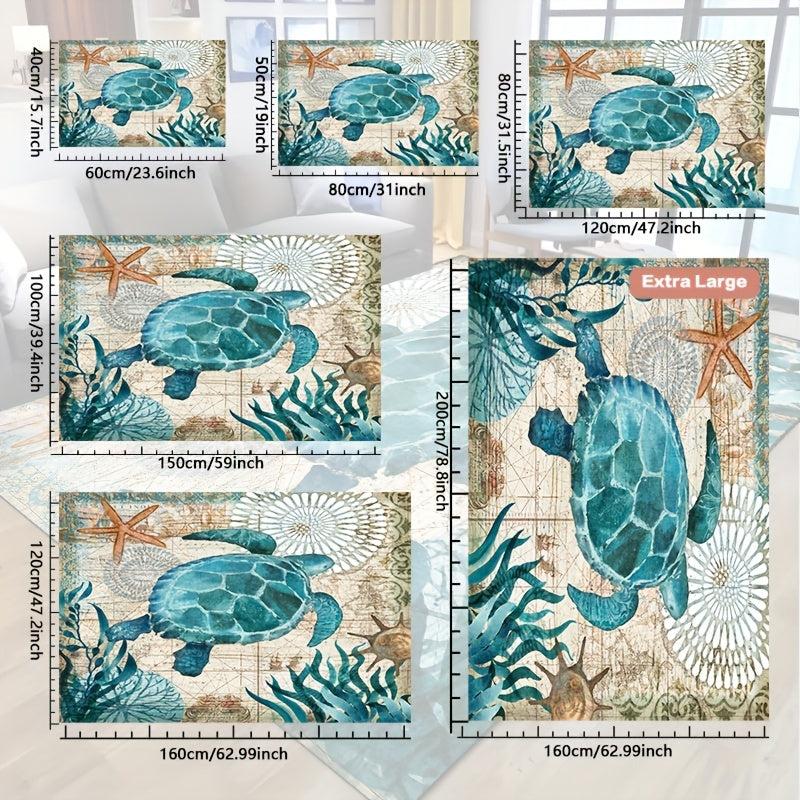 Sea Turtle Nautical Map Area Rug - Underwater World Decor Carpet