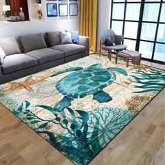 Sea Turtle Nautical Map Area Rug - Underwater World Decor Carpet