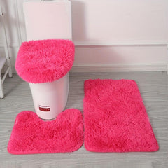 3pcs Pink Fluffy Bath Rug Set Anti-slip Absorbent Floor Mat
