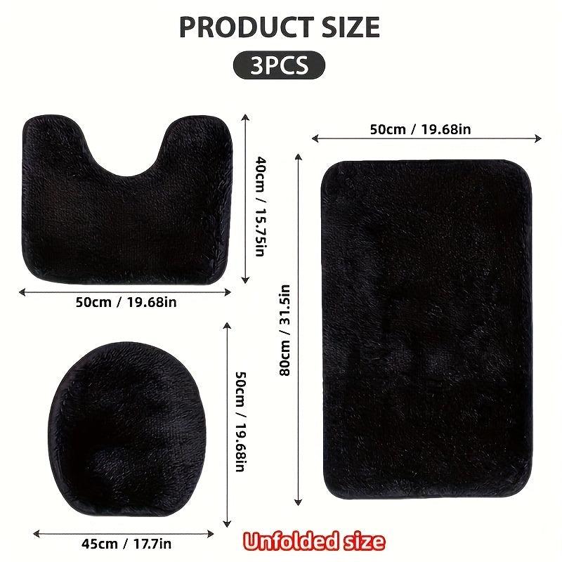 3pcs Pink Fluffy Bath Rug Set Anti-slip Absorbent Floor Mat
