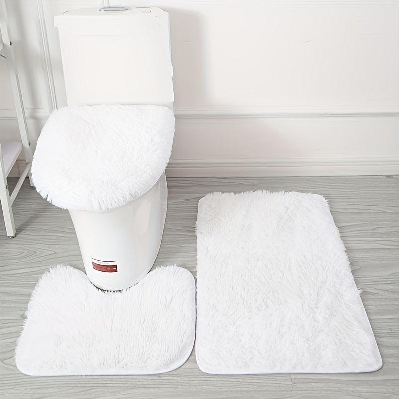 3pcs Pink Fluffy Bath Rug Set Anti-slip Absorbent Floor Mat