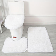 3pcs Pink Fluffy Bath Rug Set Anti-slip Absorbent Floor Mat